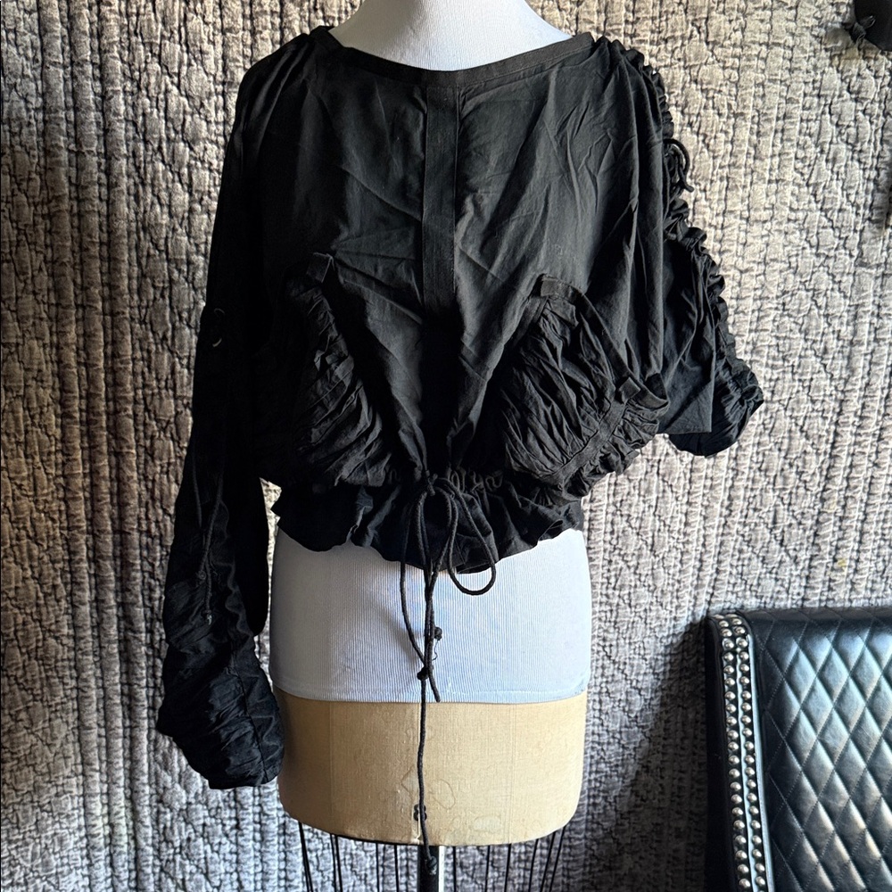 Elegant Black Ruched Women's Blouse